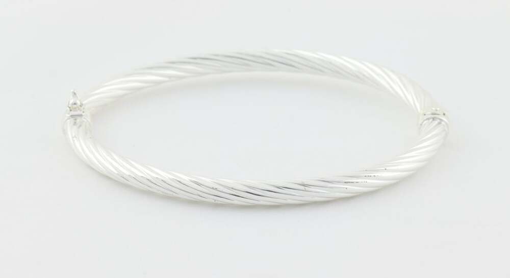 Sterling Silver Textured Twist Design Bangle Bracelet Opens 7 1/2" inch